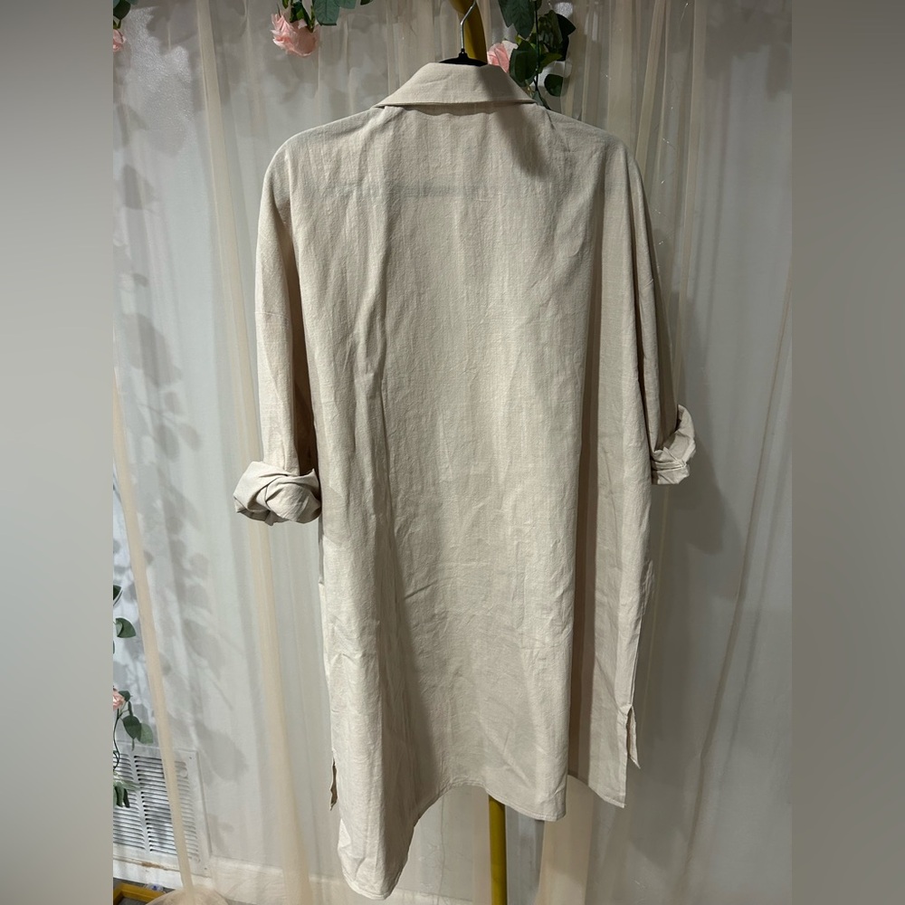 Beige 2 Piece Cotton Set XXL NWT Button Down Shirt Drawstring Shorts - Picture 4 of 8